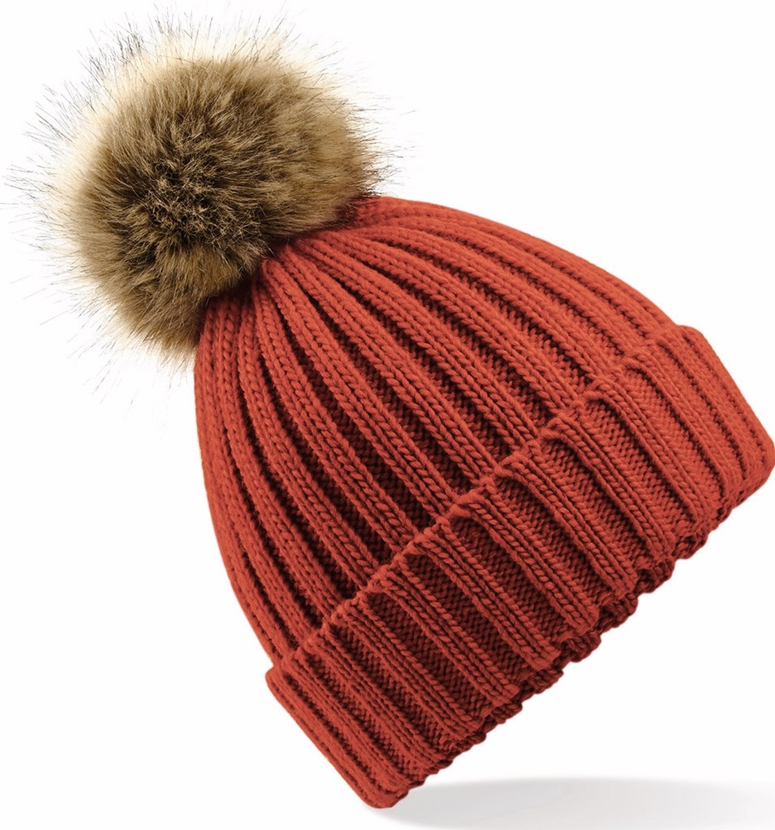 Beechfield Dames Muts Met Pompon - One size - Orange rust