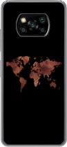 Geschikt voor Xiaomi Poco X3 Pro hoesje - Wereldkaart - Leer - Zwart - Siliconen Telefoonhoesje