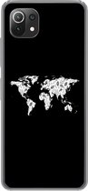 Geschikt voor Xiaomi 11T hoesje - Wereldkaart - Bladeren - Zwart - Siliconen Telefoonhoesje