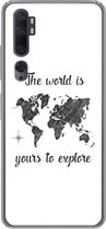 Geschikt voor Xiaomi Mi Note 10 hoesje - Wereldkaart - Zwart - Spreuken - Siliconen Telefoonhoesje