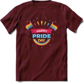 Happy Pride Day | Pride T-Shirt | Grappig LHBTIQ+ / LGBTQ / Gay / Homo / Lesbi Cadeau Shirt | Dames - Heren - Unisex | Tshirt Kleding Kado | - Burgundy - XL