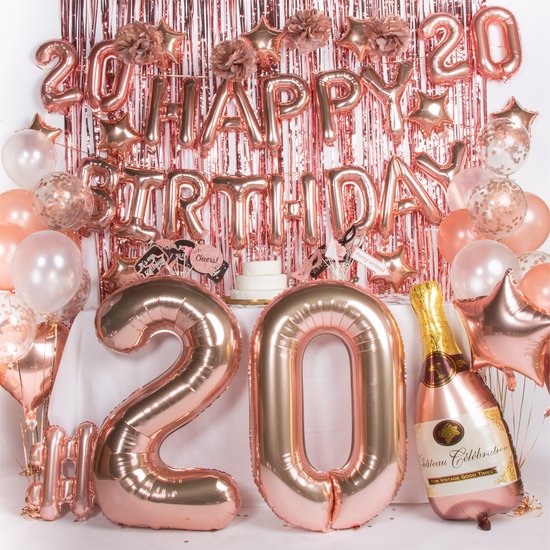 gewelddadig Langskomen Vermomd Fissaly® 20 Jaar Rose Goud Verjaardag Decoratie Versiering – Feest -  Helium, Latex &... | bol.com
