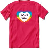 Love Wins | Pride T-Shirt | Grappig LHBTIQ+ / LGBTQ / Gay / Homo / Lesbi Cadeau Shirt | Dames - Heren - Unisex | Tshirt Kleding Kado | - Roze - L