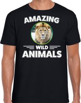 T-shirt leeuw - zwart - heren - amazing wild animals - cadeau shirt leeuw / leeuwen liefhebber S