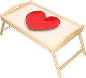 Ontbijt op bed houten dienblad met kunststof rood hartjes bord 50 x 30 cm - Valentijnsdag/Moederdag/Vaderdag verrassingspakket
