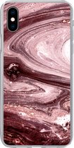 Geschikt voor iPhone Xs Max hoesje - Marmer print - Goud - Roze - Siliconen Telefoonhoesje