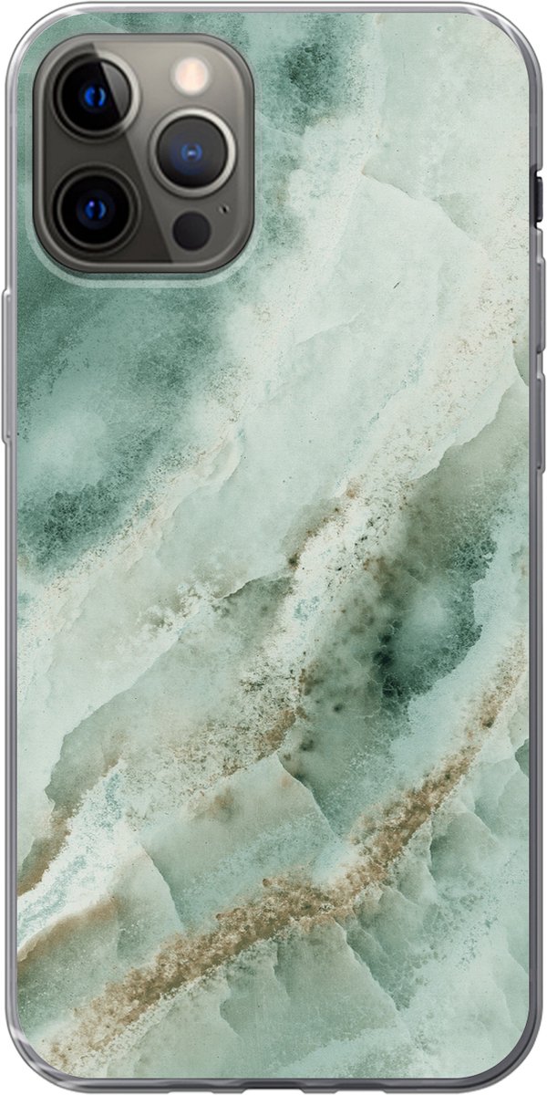 Telefoonhoesje Geschikt voor iPhone 12 Pro hoesje - Natuursteen - Groen - Chic - Siliconen Telefoonhoesje Telefoonhoesje
