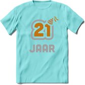 21 Jaar Feest T-Shirt | Goud - Zilver | Grappig Verjaardag Cadeau Shirt | Dames - Heren - Unisex | Tshirt Kleding Kado | - Licht Blauw - XL
