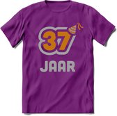 37 Jaar Feest T-Shirt | Goud - Zilver | Grappig Verjaardag Cadeau Shirt | Dames - Heren - Unisex | Tshirt Kleding Kado | - Paars - XXL
