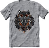 Vos - Dieren Mandala T-Shirt | Oranje | Grappig Verjaardag Zentangle Dierenkop Cadeau Shirt | Dames - Heren - Unisex | Wildlife Tshirt Kleding Kado | - Donker Grijs - Gemaleerd - 3