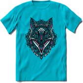 Vos - Dieren Mandala T-Shirt | Roze | Grappig Verjaardag Zentangle Dierenkop Cadeau Shirt | Dames - Heren - Unisex | Wildlife Tshirt Kleding Kado | - Blauw - XL
