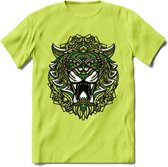 Tijger - Dieren Mandala T-Shirt | Groen | Grappig Verjaardag Zentangle Dierenkop Cadeau Shirt | Dames - Heren - Unisex | Wildlife Tshirt Kleding Kado | - Groen - XL