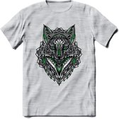 Vos - Dieren Mandala T-Shirt | Groen | Grappig Verjaardag Zentangle Dierenkop Cadeau Shirt | Dames - Heren - Unisex | Wildlife Tshirt Kleding Kado | - Licht Grijs - Gemaleerd - XL