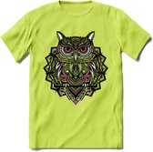 Uil - Dieren Mandala T-Shirt | Roze | Grappig Verjaardag Zentangle Dierenkop Cadeau Shirt | Dames - Heren - Unisex | Wildlife Tshirt Kleding Kado | - Groen - XL