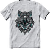 Vos - Dieren Mandala T-Shirt | Lichtblauw | Grappig Verjaardag Zentangle Dierenkop Cadeau Shirt | Dames - Heren - Unisex | Wildlife Tshirt Kleding Kado | - Licht Grijs - Gemaleerd