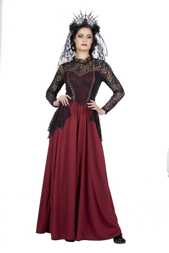 Wilbers & Wilbers - Gotisch Kostuum - Ongenaakbare Gotische Kasteelvrouwe Kostuum - Rood, Zwart - Maat 40 - Halloween - Verkleedkleding
