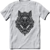 Vos - Dieren Mandala T-Shirt | Grijs | Grappig Verjaardag Zentangle Dierenkop Cadeau Shirt | Dames - Heren - Unisex | Wildlife Tshirt Kleding Kado | - Licht Grijs - Gemaleerd - L