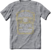 100 Jaar Legendarisch Gerijpt T-Shirt | Geel - Grijs | Grappig Verjaardag en Feest Cadeau Shirt | Dames - Heren - Unisex | Tshirt Kleding Kado | - Donker Grijs - Gemaleerd - S