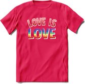 Love Is Love | Pride T-Shirt | Grappig LHBTIQ+ / LGBTQ / Gay / Homo / Lesbi Cadeau Shirt | Dames - Heren - Unisex | Tshirt Kleding Kado | - Roze - L