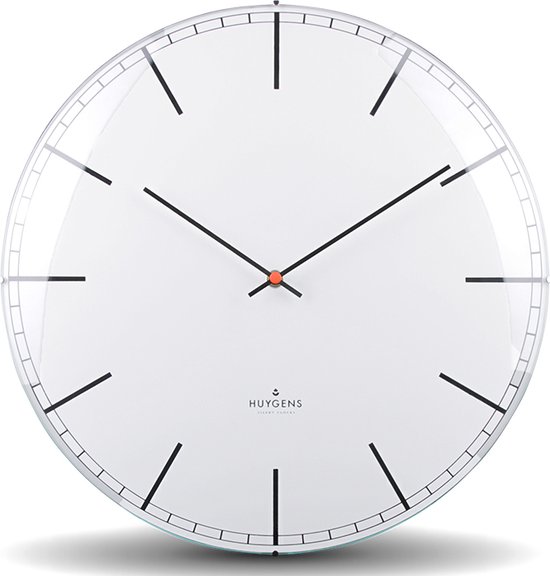 Huygens - Dome35 Index - Wit - Wandklok - Stil - Quartz uurwerk