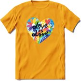 Love Is Love | Pride T-Shirt | Grappig LHBTIQ+ / LGBTQ / Gay / Homo / Lesbi Cadeau Shirt | Dames - Heren - Unisex | Tshirt Kleding Kado | - Geel - 3XL