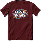 Love Wins | Pride T-Shirt | Grappig LHBTIQ+ / LGBTQ / Gay / Homo / Lesbi Cadeau Shirt | Dames - Heren - Unisex | Tshirt Kleding Kado | - Burgundy - XXL