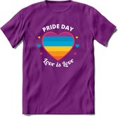 Love Is Love | Pride T-Shirt | Grappig LHBTIQ+ / LGBTQ / Gay / Homo / Lesbi Cadeau Shirt | Dames - Heren - Unisex | Tshirt Kleding Kado | - Paars - M