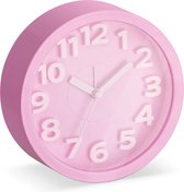 Navaris analoge wekker in roze - Retro klok op batterij in rond design - Met grote cijfers en uur-, minuten- en secondewijzer