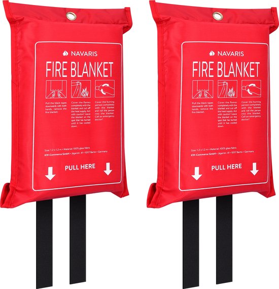 Navaris 2x blusdeken van glasvezel – Branddekens voor keukenbrandjes – Set van 2 blusdekens voor huis of auto – 120 x 120 cm - Navaris