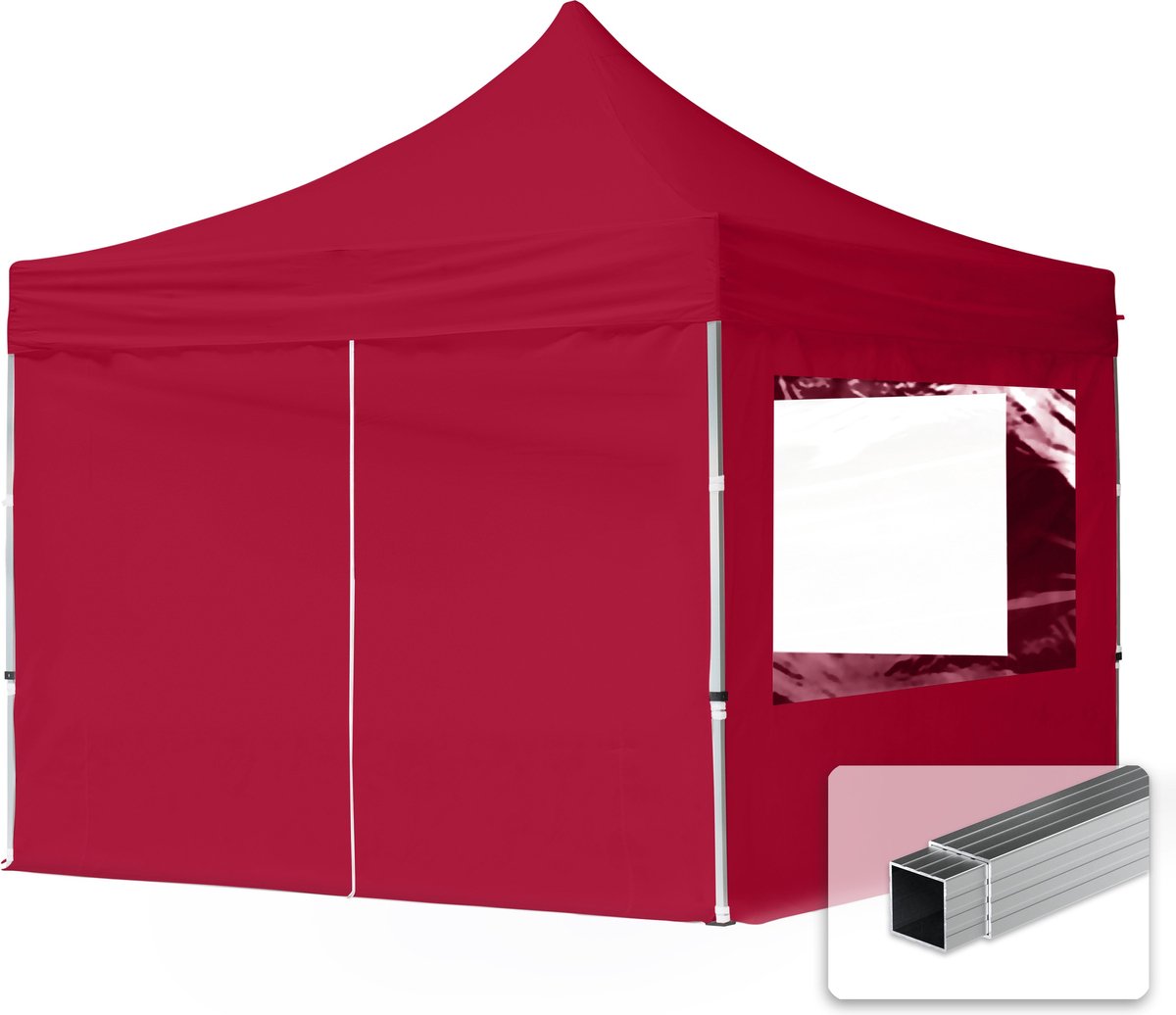 3x3 m Easy Up partytent Vouwpaviljoen, ECONOMY alu 32mm met zijwanden (panorama), rood