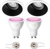 Prima Zano Pro - Inbouw Rond - Mat Zwart/Wit - Kantelbaar - Ø93mm - Philips Hue - LED Spot Set GU10 - White and Color Ambiance - Bluetooth