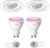 Luxino Delton Pro - Inbouw Rond - Mat Wit - Kantelbaar - Ø82mm - Philips Hue - LED Spot Set GU10 - White and Color Ambiance - Bluetooth