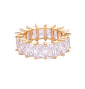 Glanzende gouden kubussen design ring - Ring met zirkonen - Maat 19 - 14k verguld - Dottillove