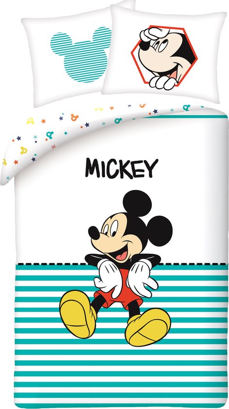 Housse de Couette Disney Mickey Mouse à Rayures - Simple - 140 x 200 cm - Katoen