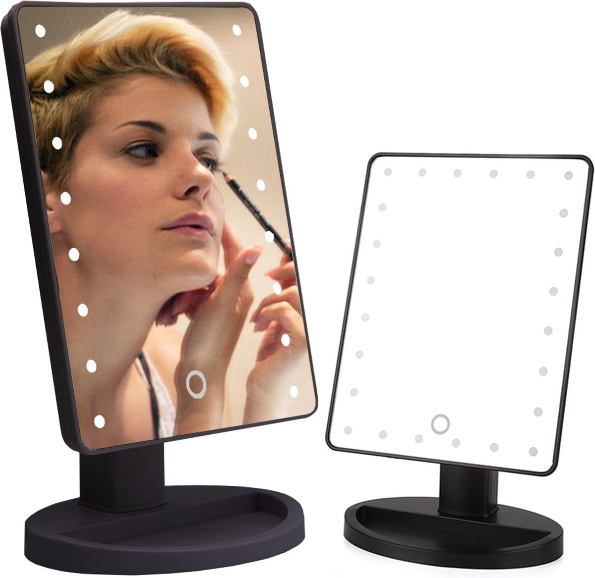 Wandgemonteerde verlichte vergrootspiegel 10x make-upspiegel met 3 kleurmodi, dimbaar touchscreen, USB-lading, uitschuifbare dubbelzijdige make -upspiegel 20 cm, zwarte afwerking