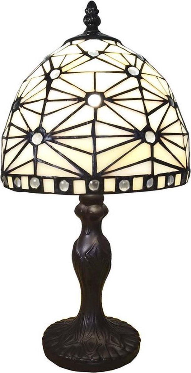 LumiLamp Tiffany Tafellamp Ø 18*33 cm E14/max 1*25W Beige Kunststof, Glas Tiffany Bureaulamp Tiffany Lampen