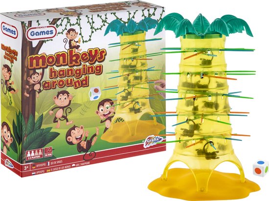 Grafix Monkeys Hanging Around | Vallende Aapjes | Actiespel | Spelletjes voor kinderen | Behendigheidsspel - Geluksspel | Geschikt voor 2 tot 4 spelers