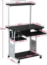 FURNIBELLA - Bureau, werktafel, bureautafel op wieltjes met remmen, rek, computertafel met schuifladen, pc-tafel, laptoptafel in Z-vorm