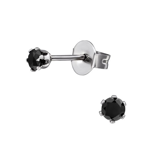 Aramat Jewels ® - Klassieke Collectie - Oorstekers - Zwart Zirkonia - 3mm - Zilverkleurig - Sieraden - Modeaccessoires - Uniseks