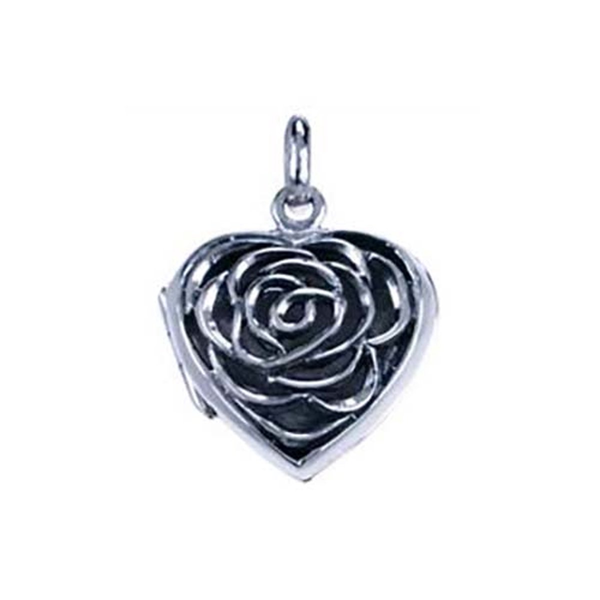 Vriendschapshartje® Medaillon hart met roos zilver - hanger met zilveren Jasseron ketting 50cm 1mm
