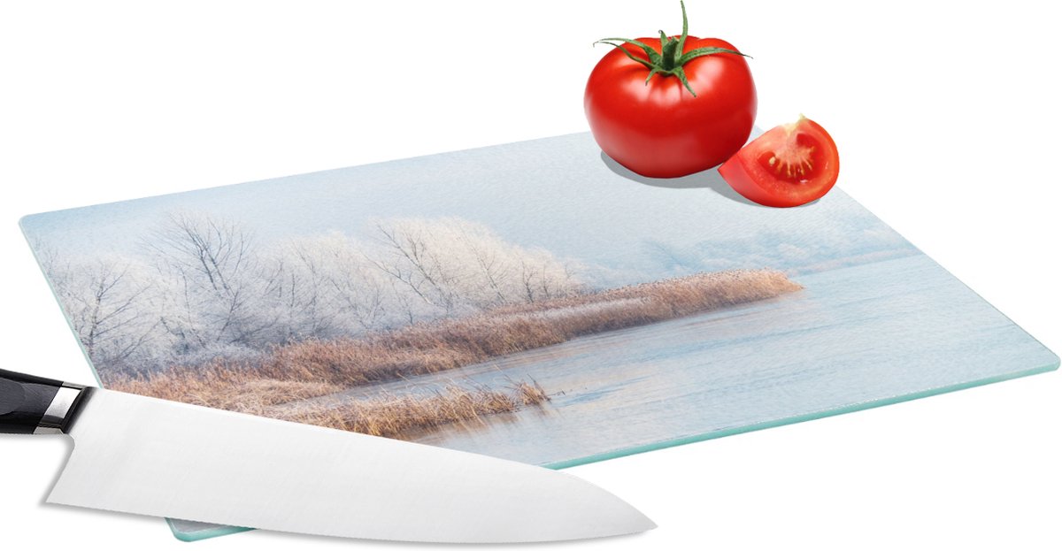 Glazen Snijplank - 28x20 - Landschap - Winter - Sneeuw - IJs - Ochtend - Snijplanken Glas