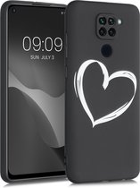 kwmobile telefoonhoesje geschikt voor Xiaomi Redmi Note 9 - Hoesje voor smartphone in wit / zwart - Backcover van TPU - Brushed Hart design