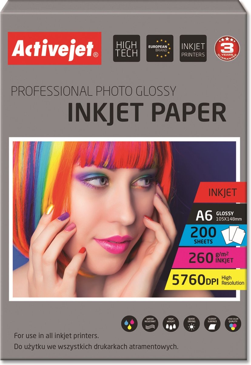 Glanzend Fotopapier Activejet AP6-260GR200 A6 200 Lakens