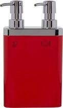 Primanova Viva Keuken Dubbele Zeepdispenser, Rood Zeeppompje, Wasmiddeldispenser, Acryl Schotel Keuken Badkamer Accessoires, Navulbare hand wassen, Afwassen, Decoratief, 2 reservoirs