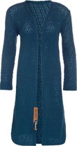 Knit Factory Luna Lang Gebreid Vest Petrol - Gebreide dames cardigan - Lang vest tot over de knie - Donkerblauw damesvest gemaakt uit 30% wol en 70% acryl - Grote maat - 46/48