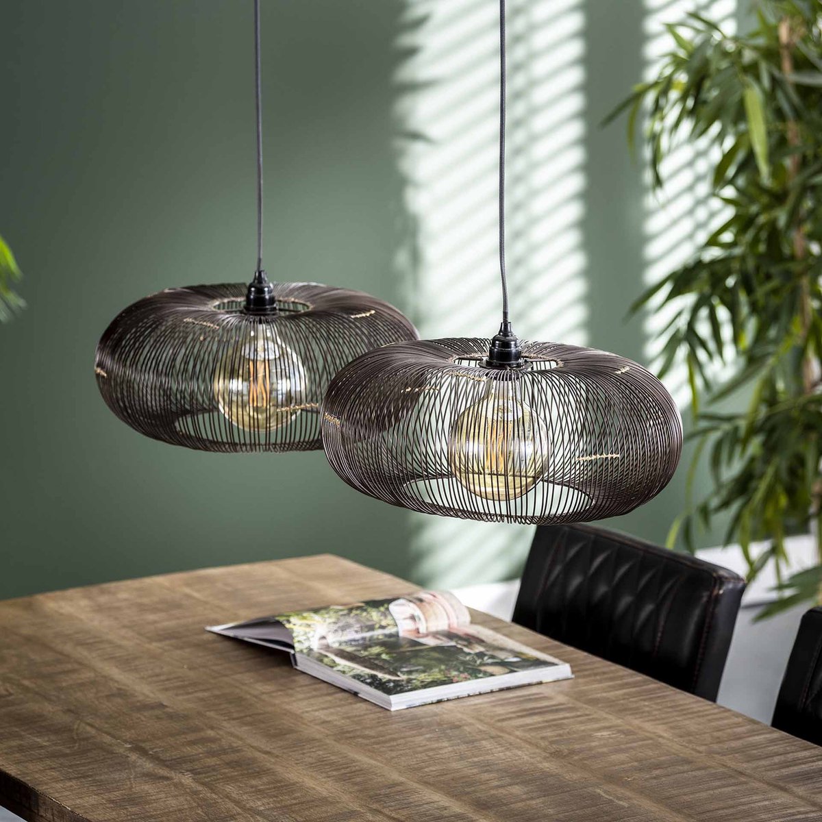 Hoyz - Hanglamp met 4 lampen - Koper kleurig - 150cm in hoogte verstelbaar  - Disk vorm Ø35 - Industriële Hanglamp voor woonkamer of eetkamer 