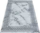 Modern Tapijt met Marmer en Greek/Versace design in grijs-wit-zilver kleuren