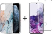 Samsung S20 Plus Hoesje - Samsung Galaxy S20 Plus Hoesje Marmer Lichtblauw Siliconen Case - Full Cover - 1x Samsung S20 Plus Screenprotector