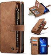 iPhone 13 Pro Max Hoesje Sienna Brown - Casemania Luxe Portemonnee Book Case met Rits