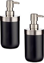 2x stuks zeeppompje/dispenser roestvrij metaal zwart/zilver 350 ml met formaat 9 x 8 x 17 cm